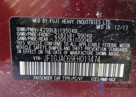 2014 Subaru Impreza 2.0I Premium из США, поврежденный, VIN JF1GJAC69EH013474